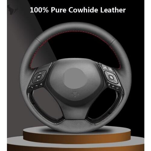 Hand-stitched Black Genuine Leather Steering Wheel Cover for Toyota Verso EZ Avensis