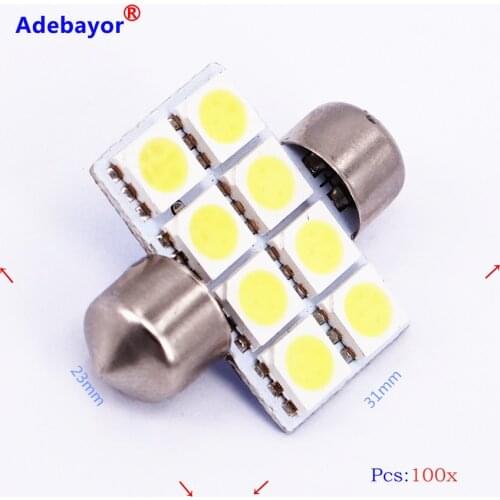 100 pcs Dome 31mm 5050 SMD 8 LED Car Interior LED Lamp Dome Festoon White Bulb Light Reading Lights Free shipping
