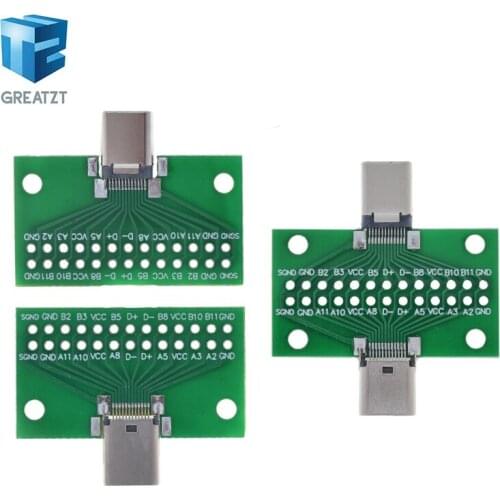 Type-C Male to Female USB 3.1 Test PCB Board Adapter Type C 24P 2.54mm Connector Socket For Data Line Wire Cable Transfer