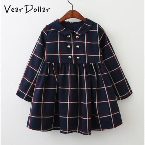 VearDoller Girls Dress 20198 New Arrival Long Sleeve Kids Dresses for Baby Girls Clothes Double-Breasted Childrens Plaid Dress
