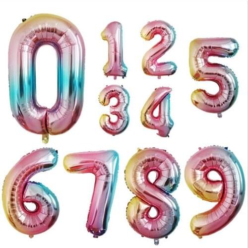 10pcs 32inch Number Balloon Colorful Gradient Number Foil Air Balloons Baby Shower Happy Birthday Wedding Xmas Party Decorations