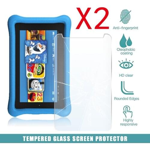2Pcs Tablet Tempered Glass Screen Protector Cover for Amazon Kindle Fire 7 Kids Edition (2017) 9H Tempered Protector Film