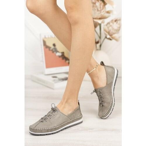 Genuine Leather Gray Women 'S Everyday Wear Shoes Summer-Winter