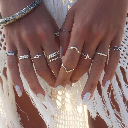 YWZIXLN Boho Women Rings Set Infinity & Star Decor Ring Vintage Silver Color Midi Ring Set Charm Lady Lover Gift Wholesale J020
