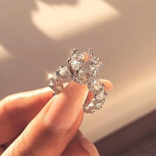 2020 Luxury Crown Wedding Rings For Women Trendy Silver Plated Bridal Statement Jewelry Big White Zircon Engagement Party Gifts