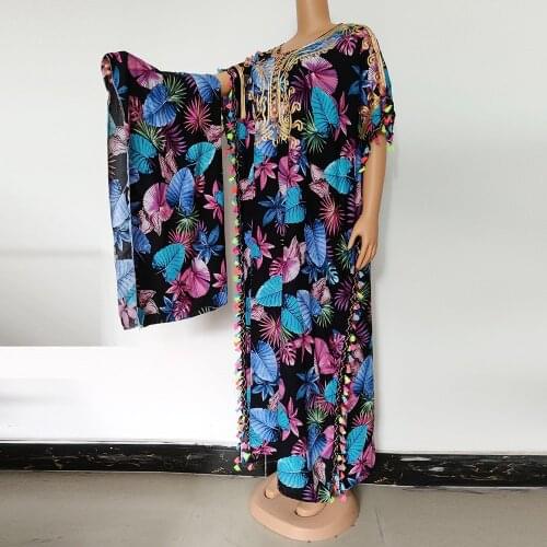 2021 Summer New Women Batwing Sleeve Dress Elegant Female Tassel Embroidery Colorful Printed Maxi Dresses Vestidos