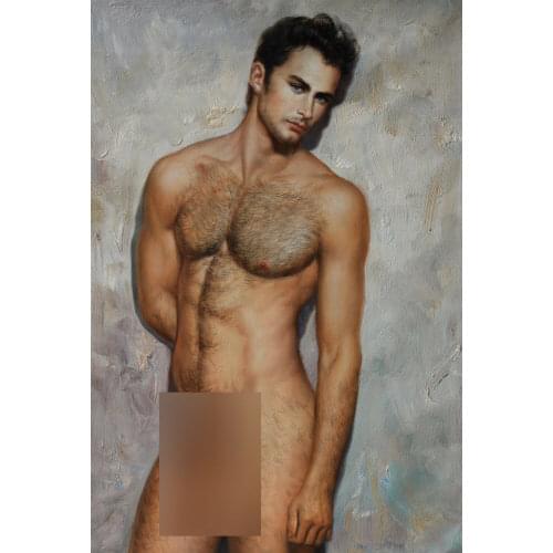 100%hand-painted Artwork nude male original oil painting on canvas portrait men signed 24"x36" 010