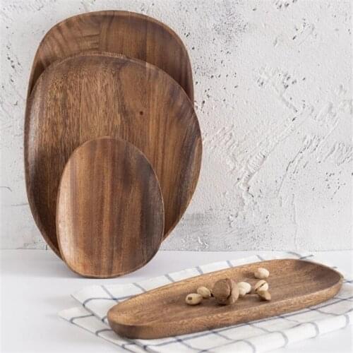 5PCS/Set Irregular Oval Wood Plate Fruit Candy Saucer Dessert Dinner Plate Food Storage Dish Tea Tray