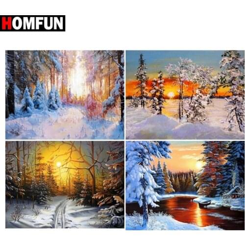 HOMFUN Full diamond Painting "Forest winter snow" Resin Drill Embroidery 5D Diy Diamond Painting Handmade Cross Stitch gift