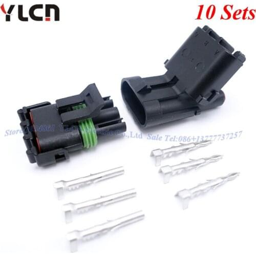 Free Shipping New Brand 10 Sets Kits 3 Pin/Way Waterproof Seal Electric Wire Connector Plugs For Auto Car