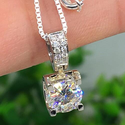 14K White Gold Women Pendants Necklaces Moissanite Diamond 0.5 1 2 3 4 5 Carat Round Wedding Anniversary Engagement Party Gift