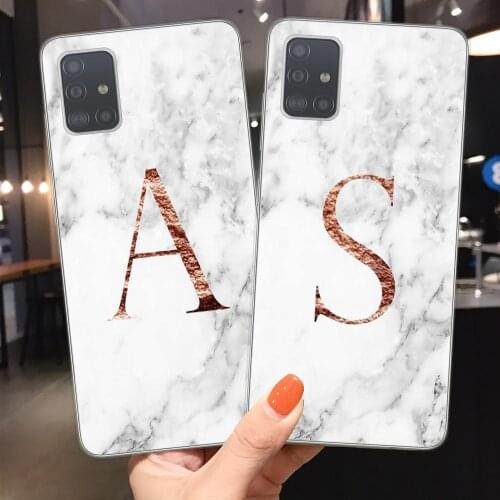White Marble Letter Monogram Phone Case For Capa Samsung S20 Ultra Plus Note 10 Pro Lite Back Cover For Samsung A51 A71 Shell
