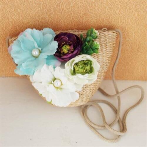 Kids Straw Shoulder Bags Fashion Summer Floral Beach Bags Girl Women Mini Woven Handbag Child Rattan Handmade Bag for Travelling