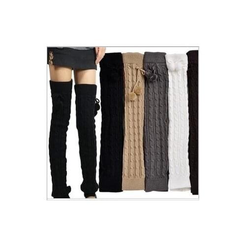 65cm Long Winter Thicken Leg Warmer Cotton Knee Stockings Boot Covers Loose Twist Ball Women Wear Solid White Black Gray Khaki