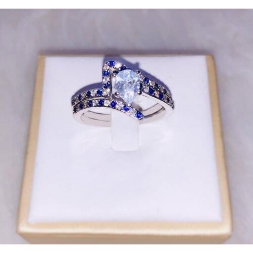 Elegant Blue Crystal Couple Engagement Ring Stylish Romantic Ladies Birthday Gift