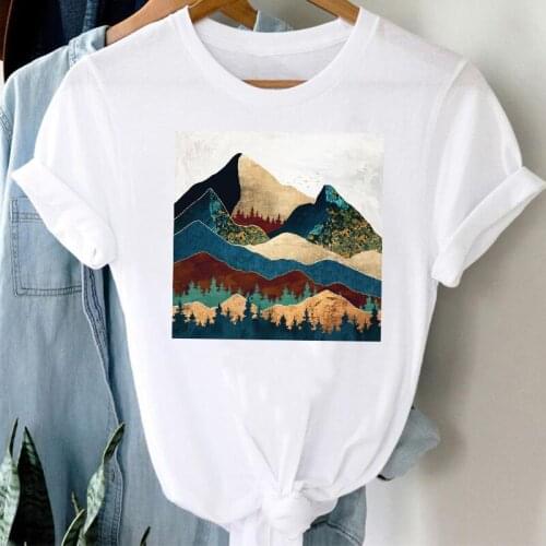 T-shirts Women 90s Mountain Painting Printing Fashion Spring Summer Clothes Stylish Tshirt Top Lady Print Girl Tee T-Shirt