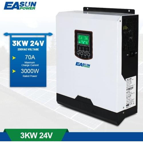 EASUN POWER Soalr Inverter 3KVA 24V 50Hz/60Hz Hybrid Inverter 230VAC Pure Sine Wave 50A PWM Battery Charge inversor