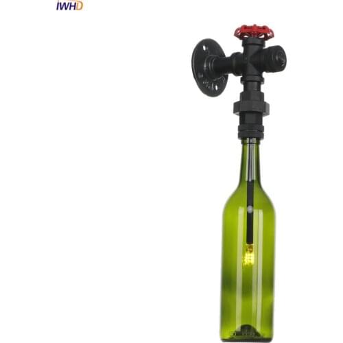 IWHD Wandlamp Rustic LED Wall Sconce With Switch Glass Bottle Black Water Pipe Loft Vintage Wall Lamp Applique Murale Luminaria