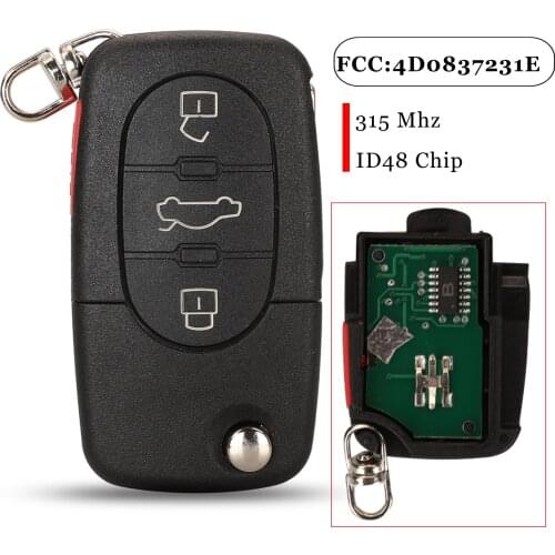 Jingyuqin 5pcs For Audi A4 A6 A8 TT 4 Buttons Smart Remote Car Key Fob 315Mhz ID48 Chip FCCID: 4D0837231E