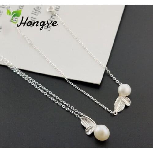 Hongye Girls 925 Sterling Silver Necklaces with Leaves Charm Fine Jewelry Female Stylish Real Pearl Necklace 2020 New Neck Chain