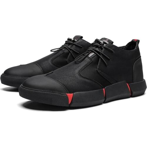 Men Casual Leather Shoes Platform Vulcanized Shoes 2021 Fashion Black Breathable Sneakers Spring Autumn Comfortable Walking Shoe
