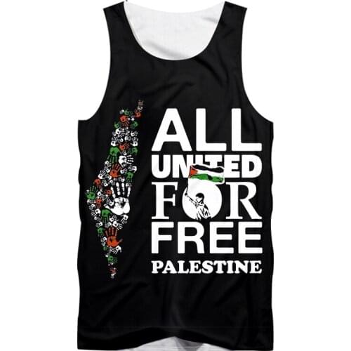 IFPD Black Tank Top 3D Free Palestine Print War And Peace Summer Mens Clothing Sleeveless Vest Casual Streetwear Oversized 6XL