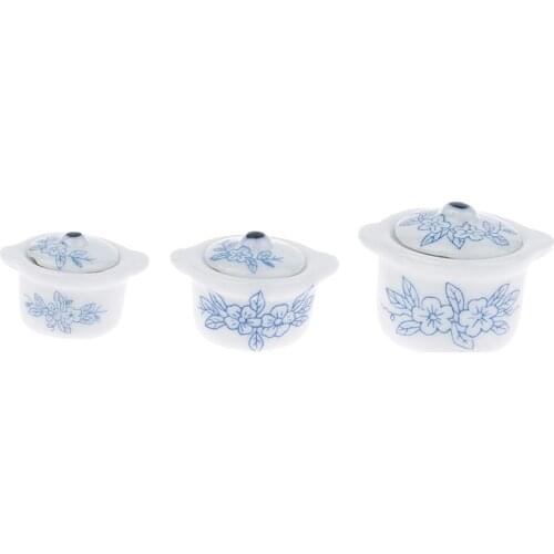 3pcs/set 1/12 Dollhouse Miniature Accessories Mini Soup Pot Food Simulation Kitchenware Model Toys for Doll House Decor