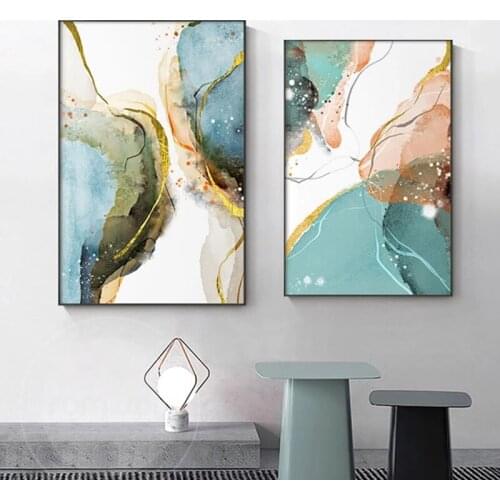 Minimalist Abstract Blue Wall Art Poster Color Block Canvas Painting Wall Pictures for Living Room Bedroom Art Studio Home Decor