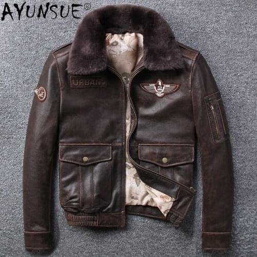 AYUNSUE Real Cowhide Leather Jacket Men Retro Coat Motorcycle Mens Clothing Winter Clothes Mens Jackets Hommes Veste LXR679