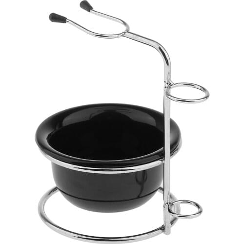 2 in 1 Silver Stainless Steel Shaving Tools Stand Holder with Acrylic Shaving Brushes Bowl Mug Kit