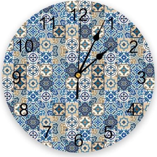 Ethnic Flower Tile Pattern 3D Wall Clock Modern Design Brief Living Room Decoration Kitchen Clock Art Wall Watch Home Decor
