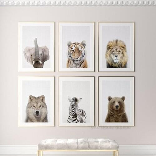 Woodland Animals Nursery Art Print Canvas Poster For Baby Room Decor Forest Bear Lion Tiger Portrait Picture Kids Wall Picture
