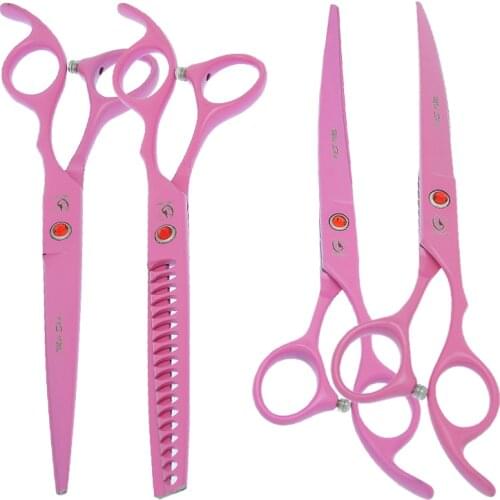 7.0" Dogs Scissors 9CR Japanese Steel Pet Grooming Shears Animals Hair Curved Cutting Tijeras Fish Bone Thinning Clipper B0036A