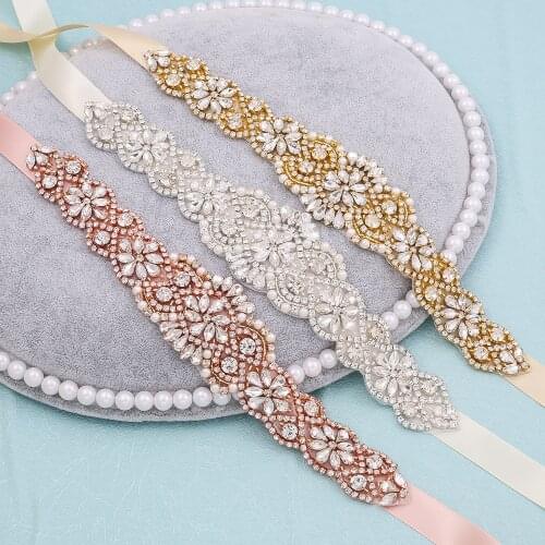 Silver Gold/Rose Gold Rhinestone Wedding Dress Belt Crystal Wedding Belts Satin Wedding Accessories Bridal Ribbon Belts 155RG