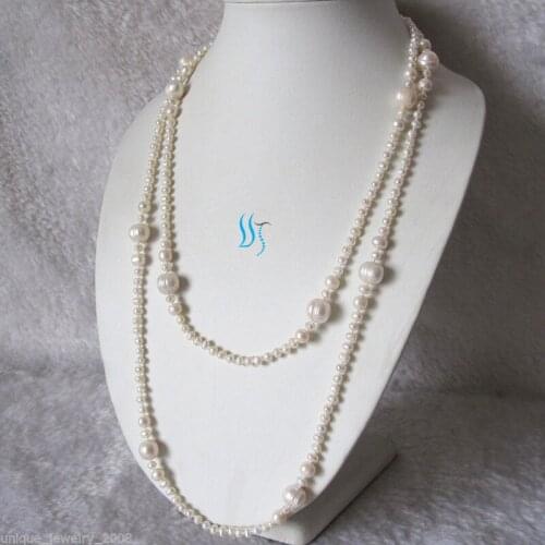 52" 4-10mm White Graduated Freshwater Pearl Necklace Strand Cultured