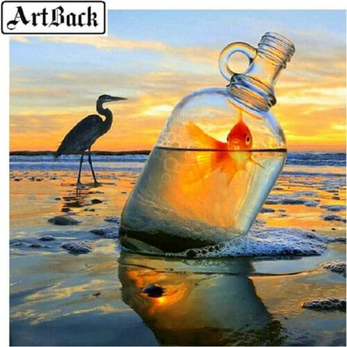 Sale 5d diy diamond painting cross stitch sunset view bottle 3d full square diamond embroidery crafts gift