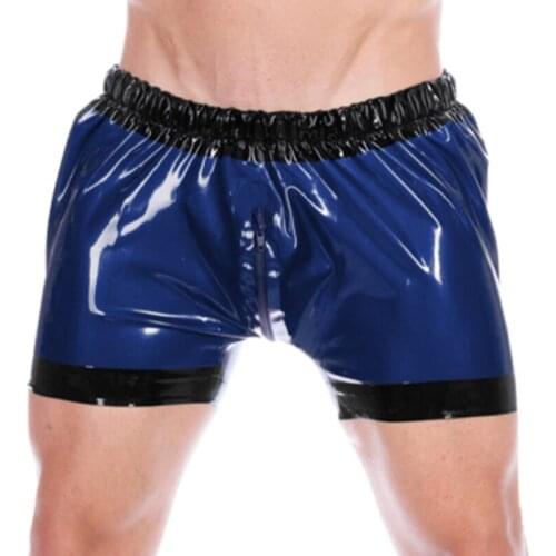 Sexy Latex Boxer Shorts With Elastic Band Crotch Zippers Rubber Boyshorts Bottoms Underpants Underwear DK-0201