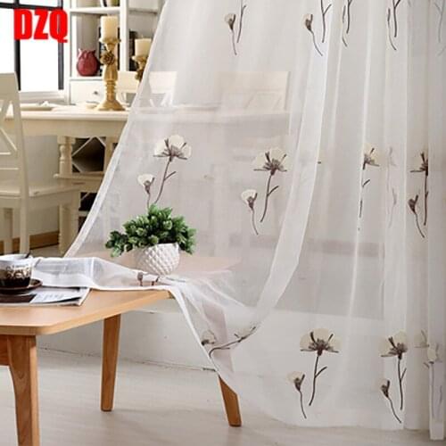 Modern and Simple Cotton and Linen Light Luxury Translucent Embroidered Window Screen Curtains for Living Dining Room Bedroom