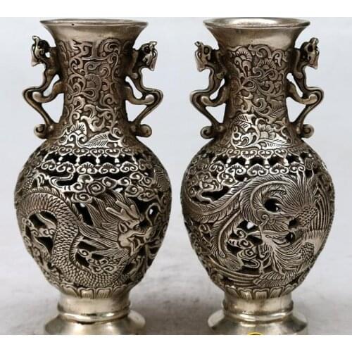 Antique Old QingDynasty carving vase,a pair of Dragon Phoenix bottle,hand crafts,best collection&adornment,free shipping