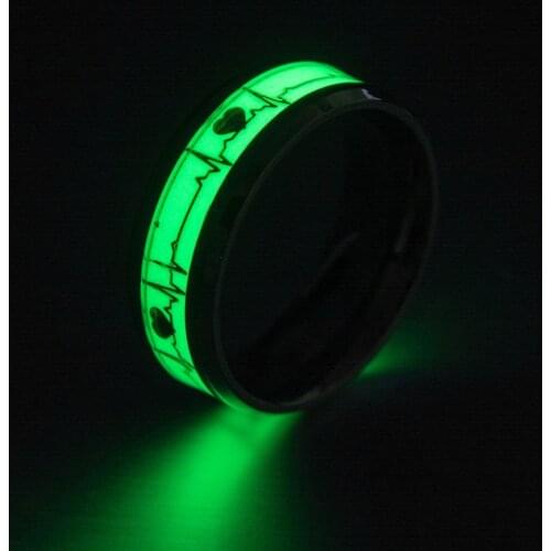 Unisex Glowing In The Dark Ring Stainless Steel Fluorescent Ring For Men Women Luminous ECG Starry Fate Stay Night Glow Ring