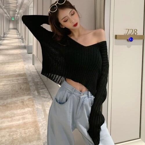 Thin, Careful Machine, Loose, Lazy, Long-sleeved, Short, Solid-color, Simple Sweater