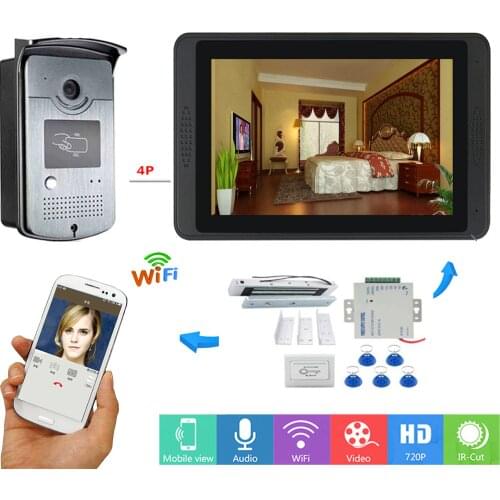 APP Control Video Intercom 7 Inch LCD Wifi Wireless Video Door Phone Doorbell RFID Speakephone Intercom KIT+Door Opening Lock