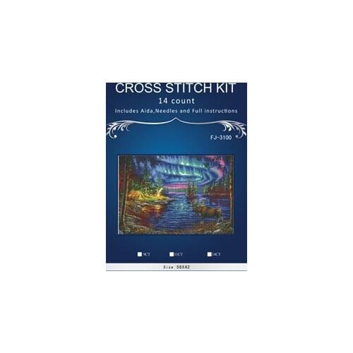 Top Quality Beautiful Counted Cross Stitch Kit Northern Night Aurora Polar Light Deer Lake House Blue Night DIM 353