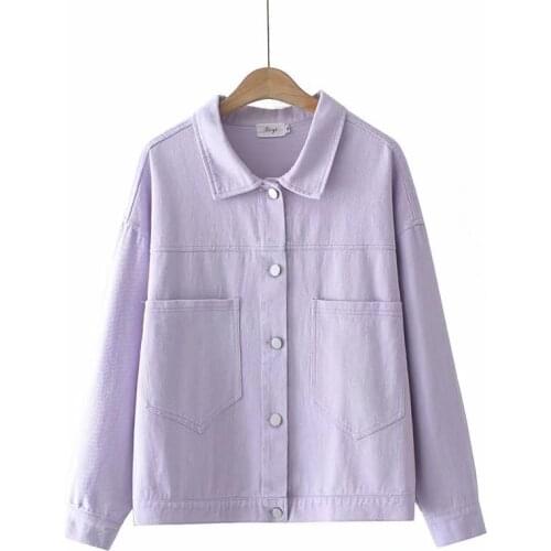 Plus size Womens autumn jacket 2021 turn-down collar pocket Cardigan Womens clothing black violet Womens outerwear