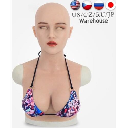 Crossdressing Silicone Headgear with Breast Female Realistic Skin for Party Crossdresser Shemale Masquerade Fetish Transgender