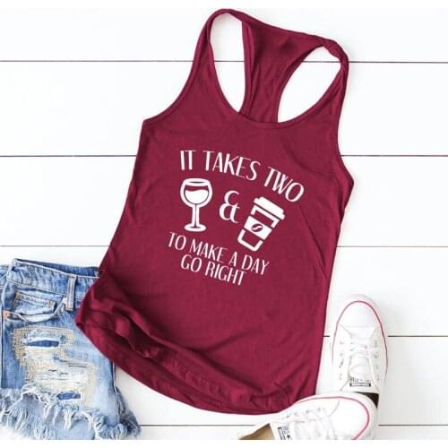 Women Sleeveless Caffeine Wine Drinking Graphic Workout Tops It Takes Two To Make A Day Go Right Tank