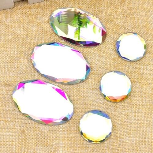 10Pcs/Lot Shiny Reflective Big Size 41*68mm Oval 32mm Round Glass Crystal AB Flatback Rhinestone Stone DIY Clothes Decoration