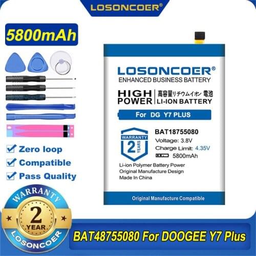 100% Original LOSONCOER BAT48755080 5800mAh Battery For DOOGEE Y7 Plus
