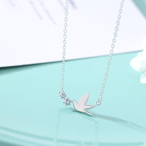 2021 Fashion Korean Silver Plated Jewelry AAA Zirconia Swallow Pendant Necklaces for Women Wedding Engagement Best Girls Gift