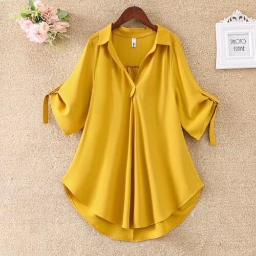 Summer Style Women Polo-Neck Temperament Short Sleeve Chiffon Blouses Shirts Folds Short Sleeve Loose Tops BlusasMM0153